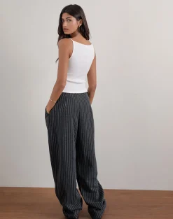 Motel Rocks Wide Leg Pants-Misha Wide Leg Trouser in Pinstripe Black PinstripeBlack