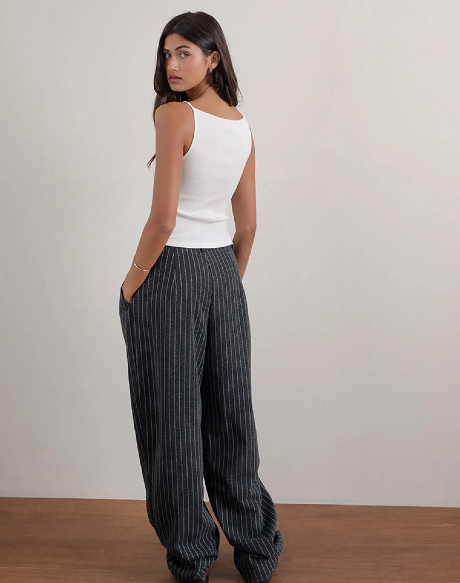 Motel Rocks Wide Leg Pants-Misha Wide Leg Trouser in Pinstripe Black PinstripeBlack