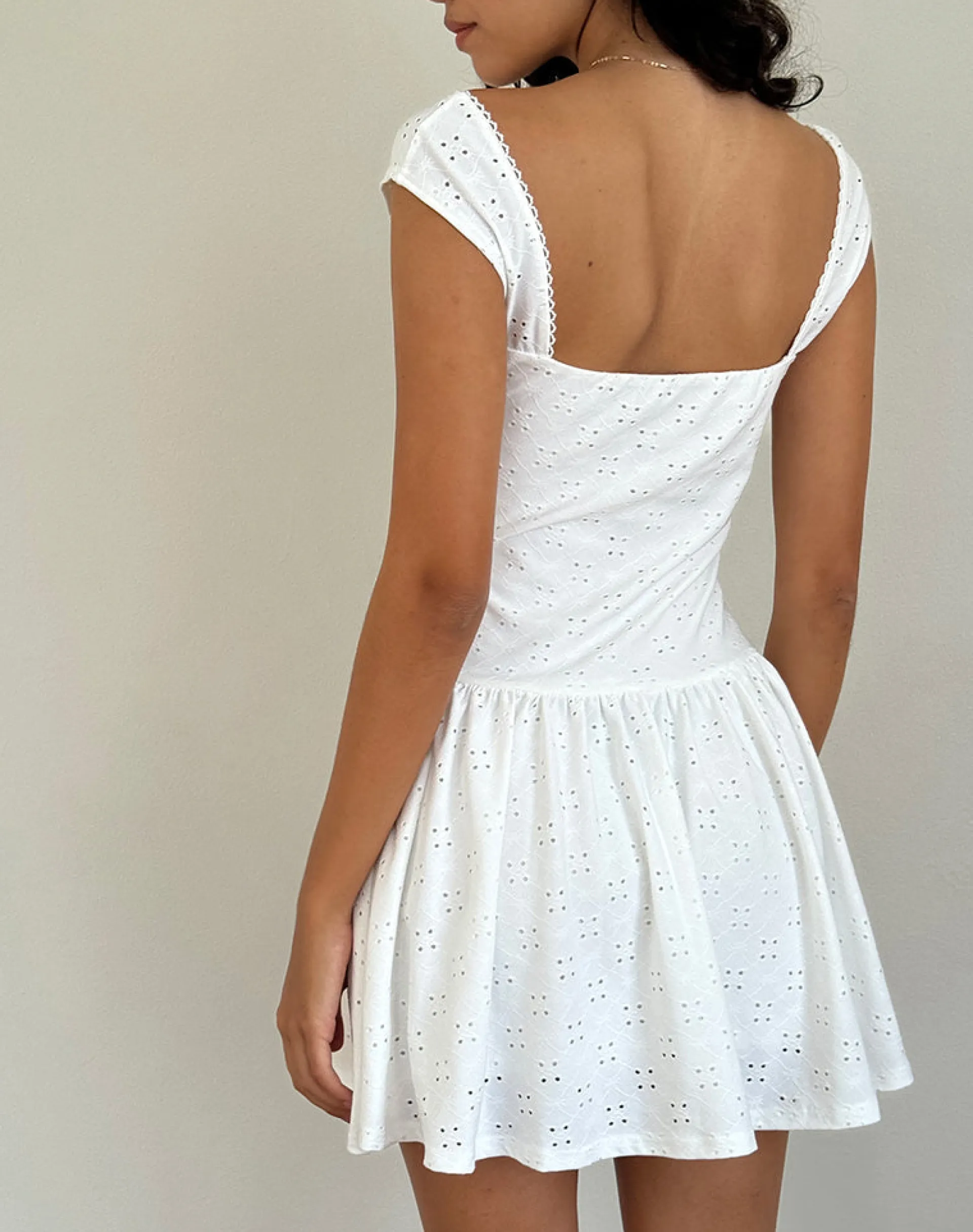 Motel Rocks Day Dresses | Mini Dresses-Misty Mini Tea Dress in Broderie White
