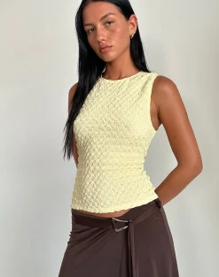 Motel Rocks Basic Tops | Vest Tops-Mohala Top in Bubble Knit Soft Yellow BubbleKnitSoftYellow