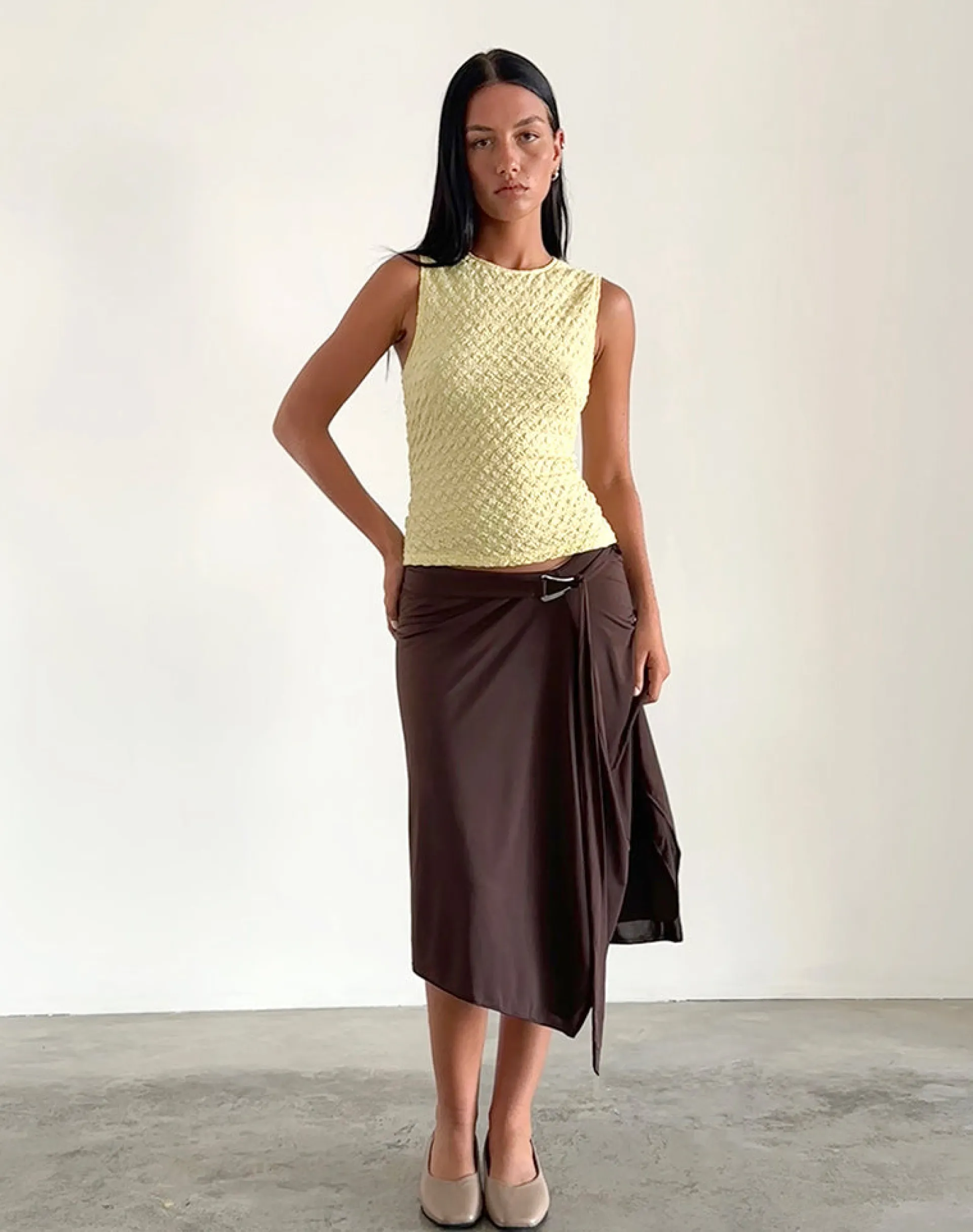 Motel Rocks Basic Tops | Vest Tops-Mohala Top in Bubble Knit Soft Yellow BubbleKnitSoftYellow