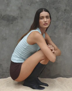 Motel Rocks Basic Tops | Vest Tops-Mohala Top in Bubble Knit Light Blue BubbleKnitLightBlue