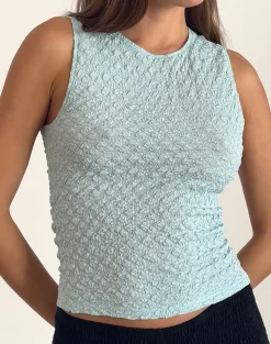 Motel Rocks Basic Tops | Vest Tops-Mohala Top in Bubble Knit Light Blue BubbleKnitLightBlue