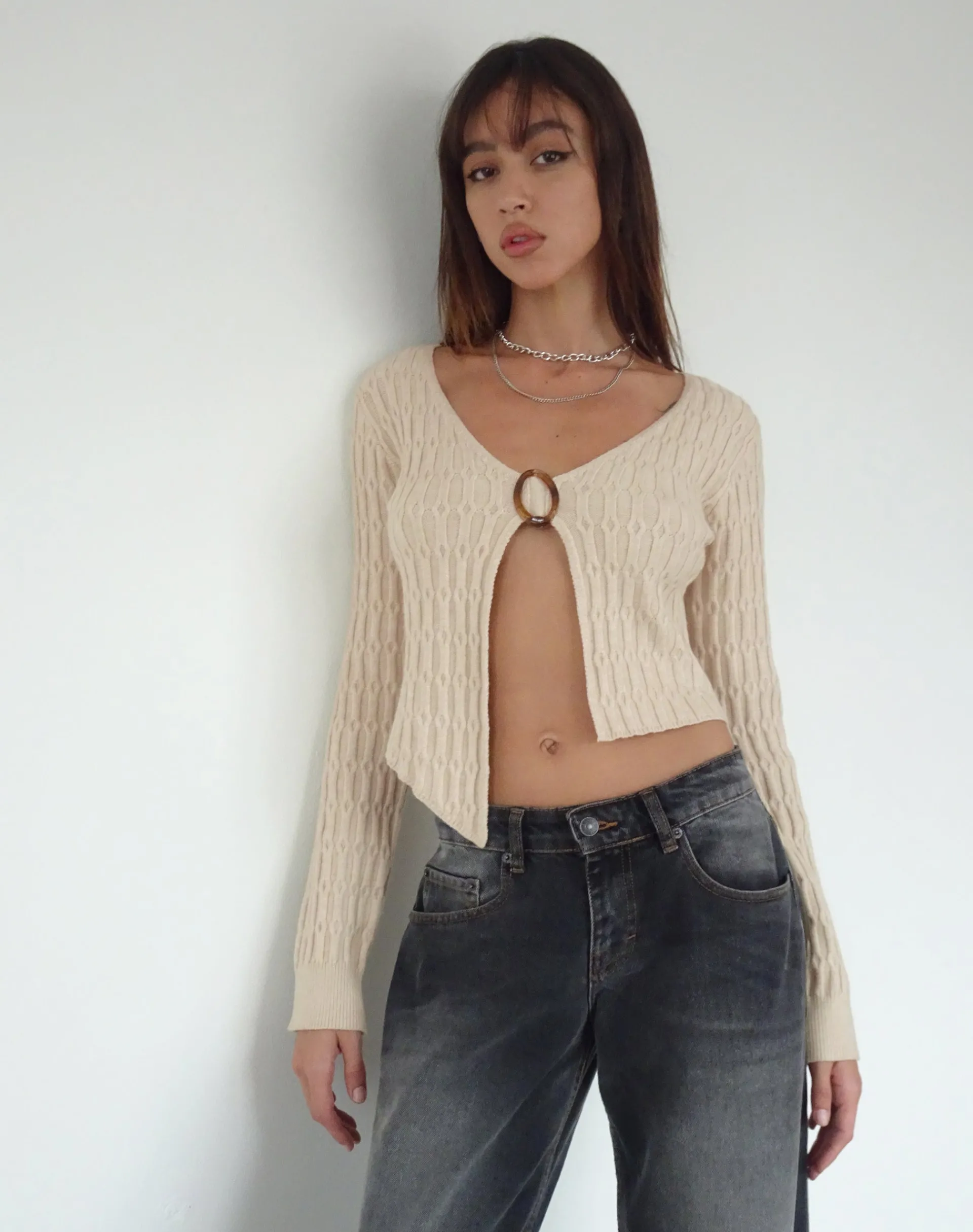 Motel Rocks Long Sleeve Tops-Mohara Long Sleeve Butterfly Top in Neutral Knit