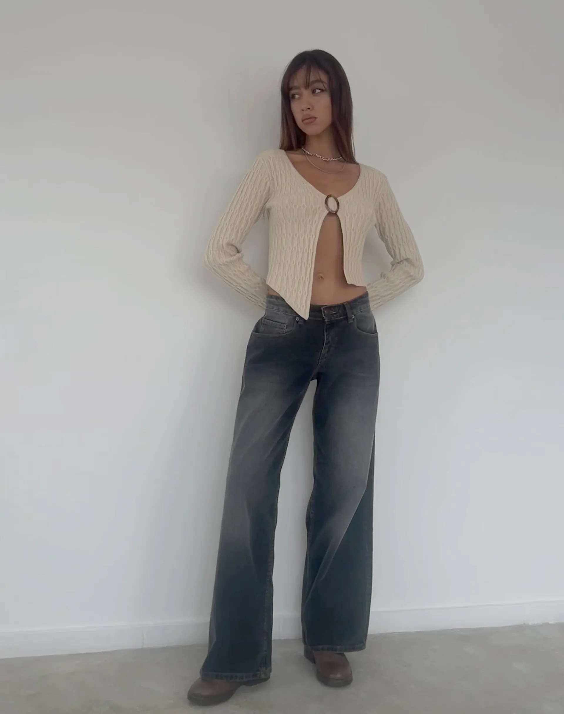 Motel Rocks Long Sleeve Tops-Mohara Long Sleeve Butterfly Top in Neutral Knit