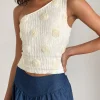 Motel Rocks Going Out Tops-Moira One Shoulder Top in Textured Rose Ivory texturedroseivory