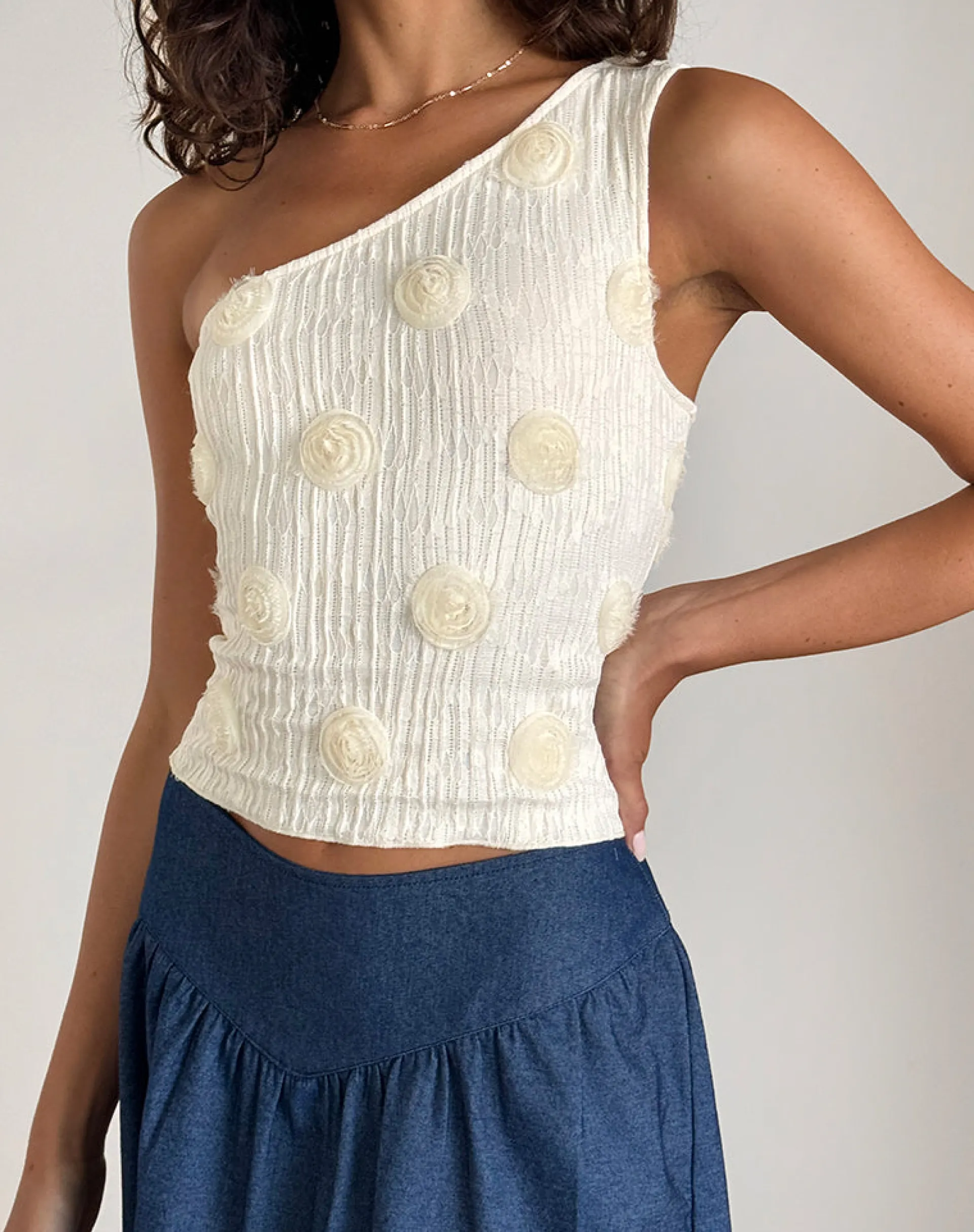 Motel Rocks Going Out Tops-Moira One Shoulder Top in Textured Rose Ivory texturedroseivory