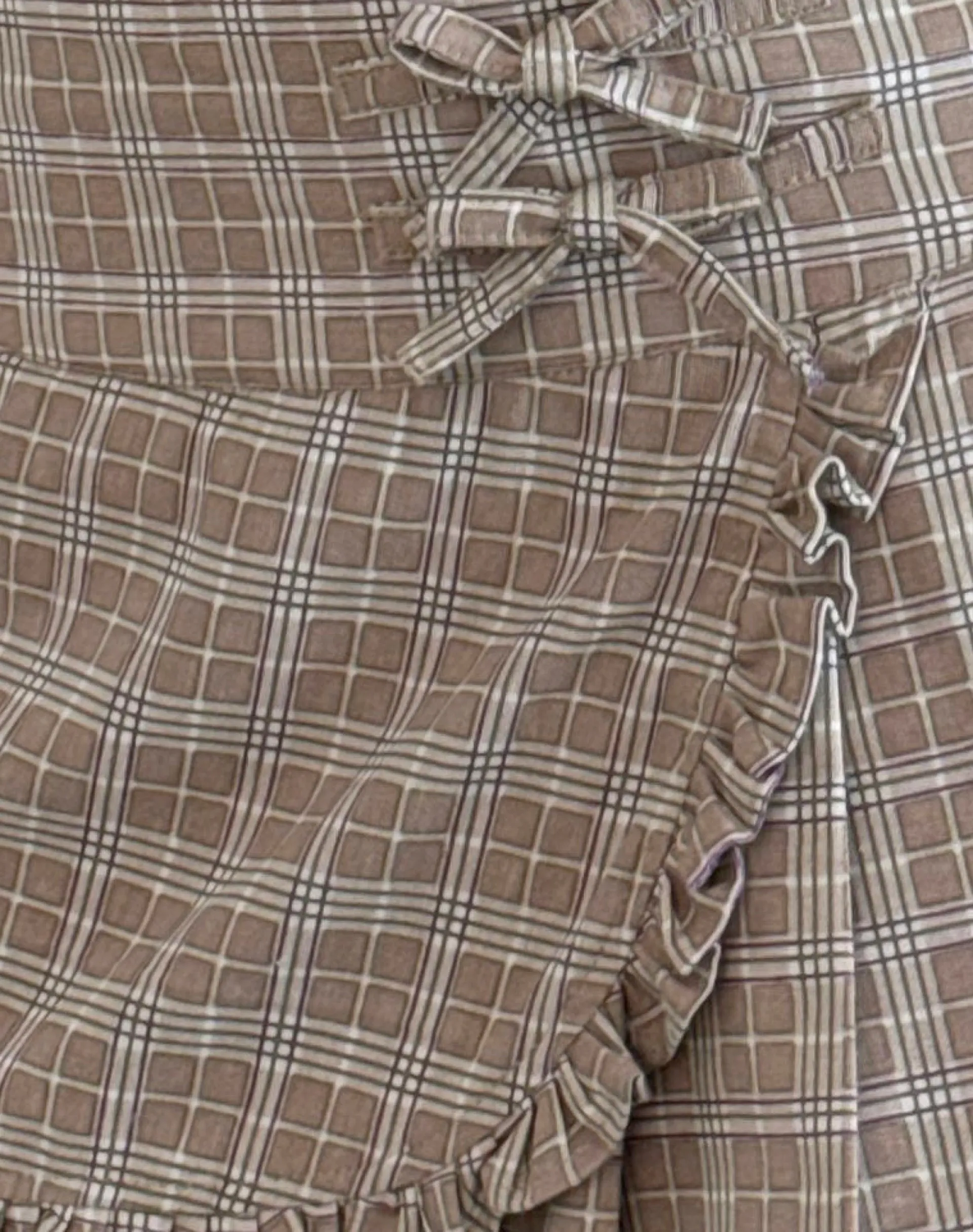 Motel Rocks Tailoring | Printed Skirts-Monana Wrap Micro Skirt in Check Taupe CheckTaupe