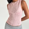 Motel Rocks Vest Tops-Monelo Textured Mesh Top in Sheer Pink SheerPink