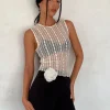 Motel Rocks Vest Tops | Printed Tops-Monelo Unlined Vest Top in Ditsy Floral Cream Lace ditsyfloralcreamlace