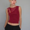 Motel Rocks Vest Tops | Going Out Tops-Moni Vest in Mesh Maroon MeshMaroon