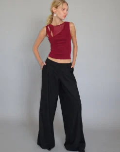 Motel Rocks Vest Tops | Going Out Tops-Moni Vest in Mesh Maroon MeshMaroon