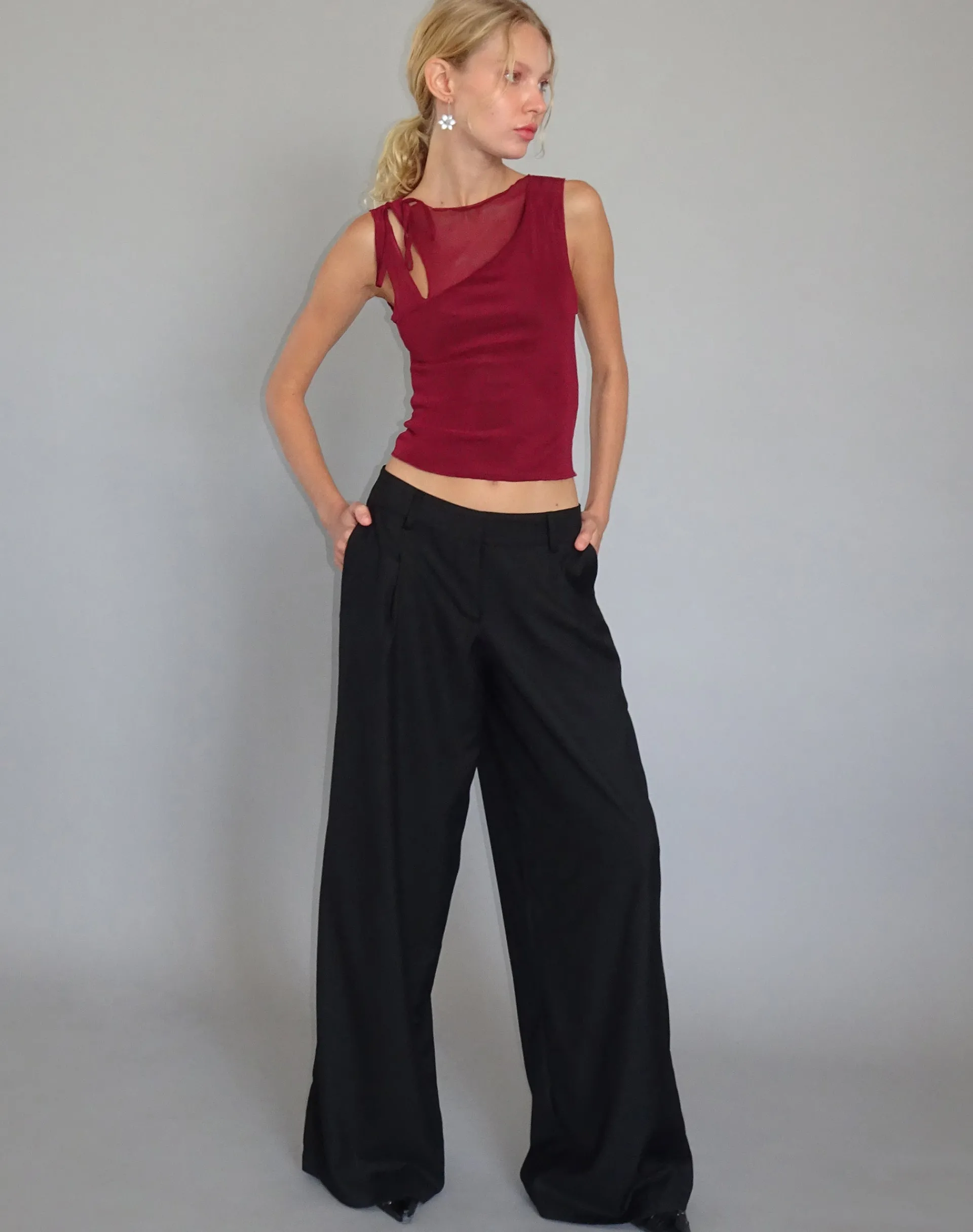 Motel Rocks Vest Tops | Going Out Tops-Moni Vest in Mesh Maroon MeshMaroon