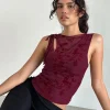 Motel Rocks Vest Tops | Going Out Tops-Moni Vest Top in Botanical Flower Maroon BotanicalFlowerMaroon