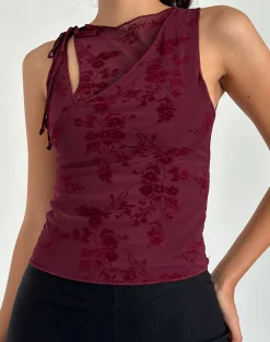 Motel Rocks Vest Tops | Going Out Tops-Moni Vest Top in Botanical Flower Maroon BotanicalFlowerMaroon