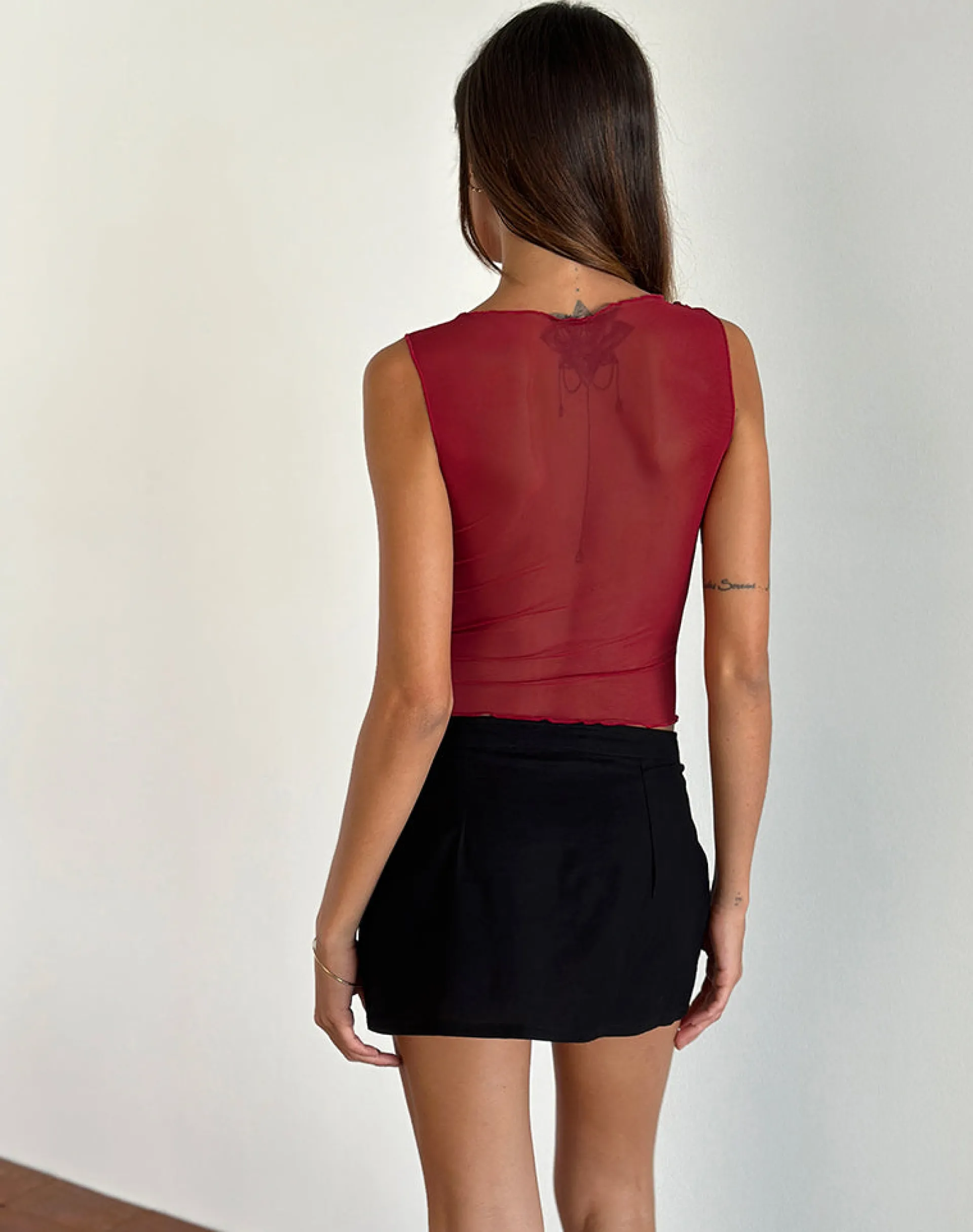 Motel Rocks Going Out Tops-Moni Vest Top in Mesh Cherry MeshCherry
