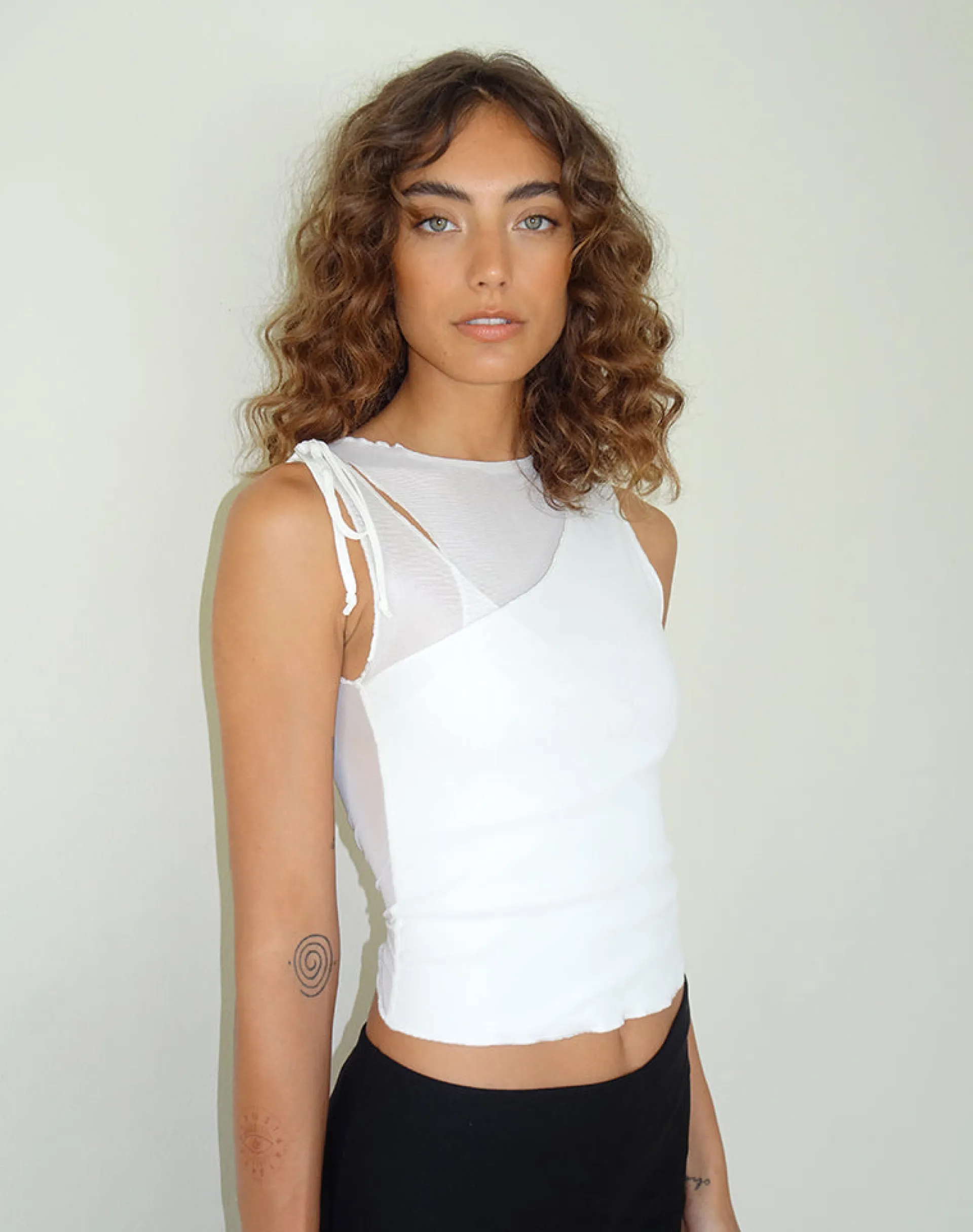 Motel Rocks Vest Tops | Going Out Tops-Moni Vest Top in Mesh Ivory MeshIvory
