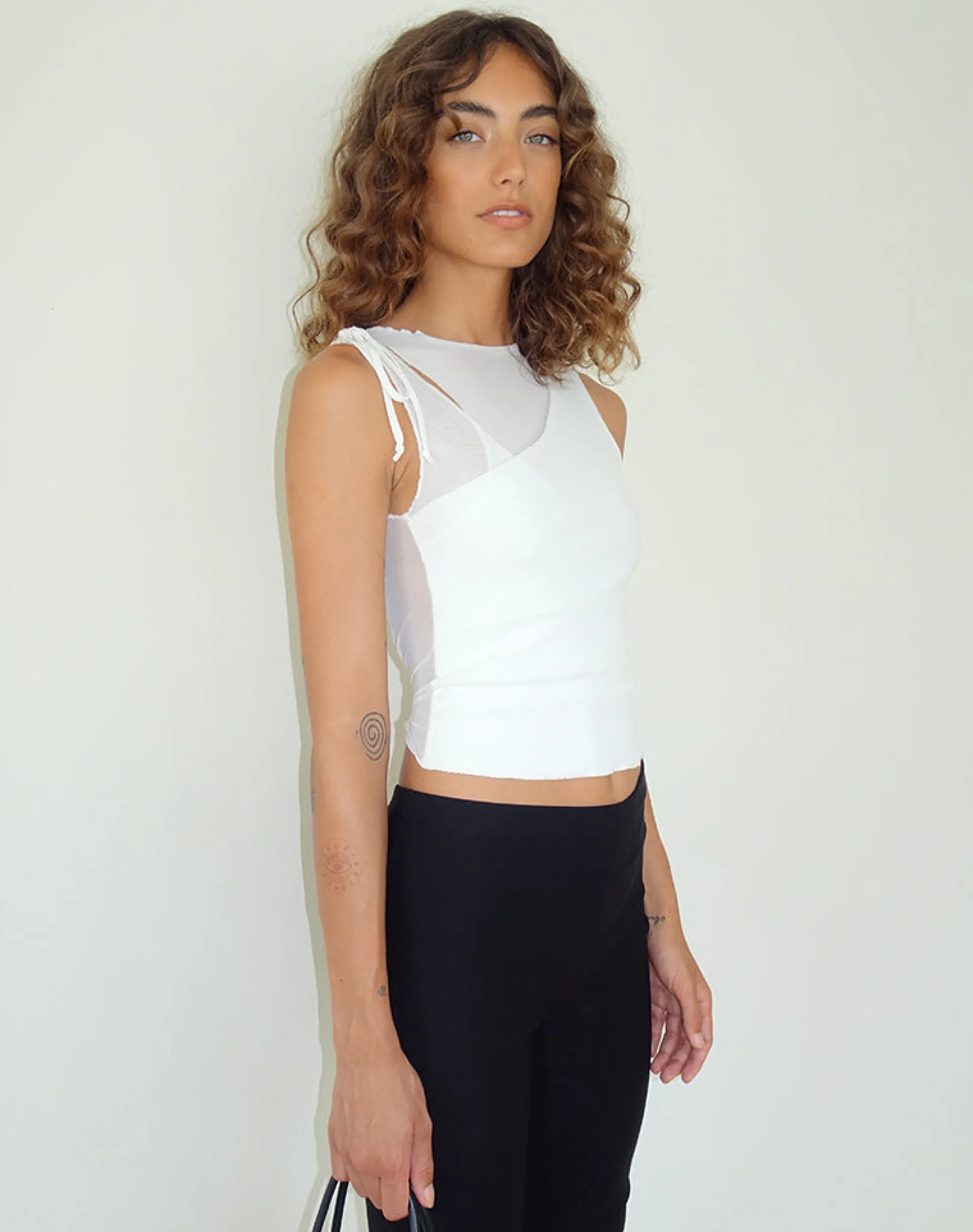 Motel Rocks Vest Tops | Going Out Tops-Moni Vest Top in Mesh Ivory MeshIvory