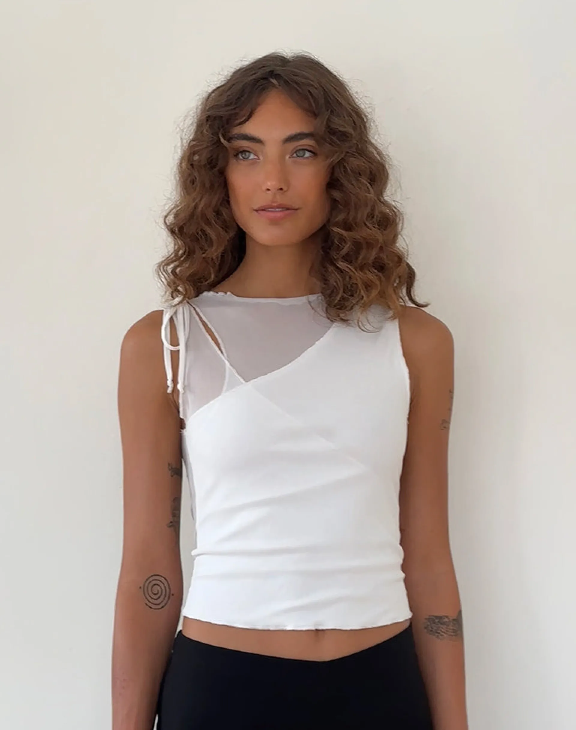 Motel Rocks Vest Tops | Going Out Tops-Moni Vest Top in Mesh Ivory MeshIvory