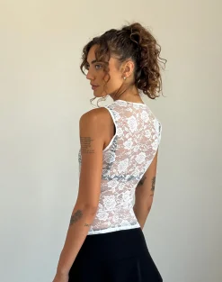 Motel Rocks Vest Tops | Lace Tops-Monlo Unlined Top in Ivory Big Rose Lace IvoryBigRoseLace