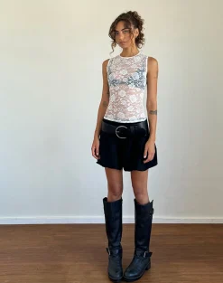 Motel Rocks Vest Tops | Lace Tops-Monlo Unlined Top in Ivory Big Rose Lace IvoryBigRoseLace