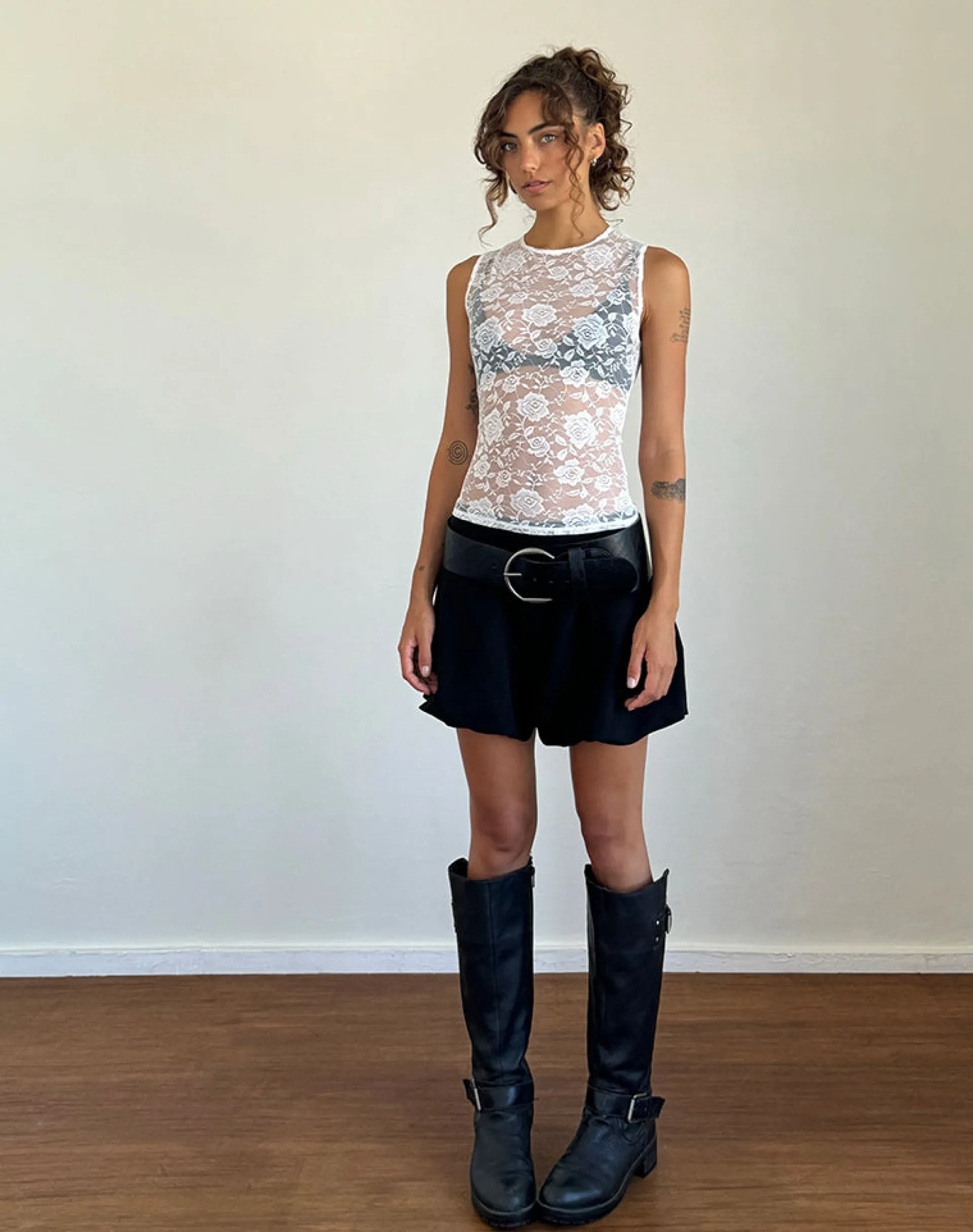 Motel Rocks Vest Tops | Lace Tops-Monlo Unlined Top in Ivory Big Rose Lace IvoryBigRoseLace