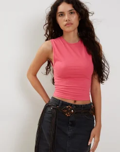 Motel Rocks Basic Tops-Monlo Vest Top in Hot Pink HotPink