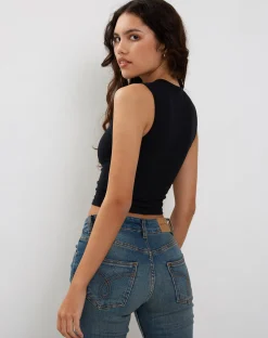 Motel Rocks Basics | Vest Tops-Monlo Vest Top in Lycra Black LycraBlack