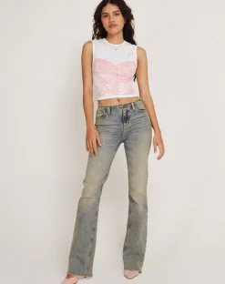 Motel Rocks Vest Tops | Printed Tops-Monlo Vest Top in White Pink Corset Print WhitePinkCorsetPrint