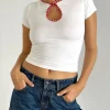 Motel Rocks Basic Tops-Monsel Tie Front Top in White with Red Gingham Binding WhitewithRedGinghamBinding