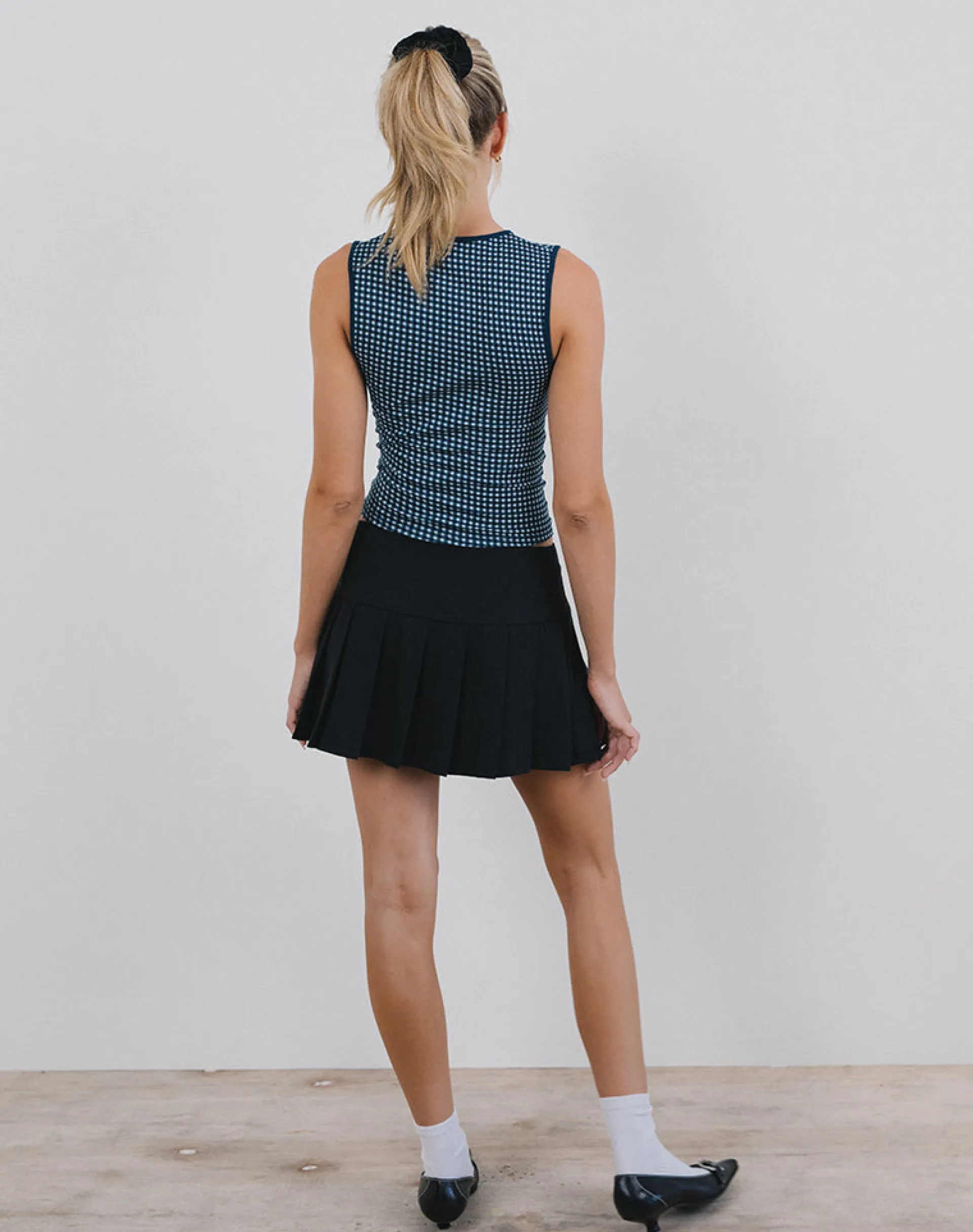 Motel Rocks Tailoring | Vest Tops-Monsela Top in Mini Gingham Dark Blue MiniGinghamDarkBlue