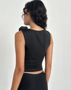 Motel Rocks Going Out Tops-Morena Rosette Top in Black