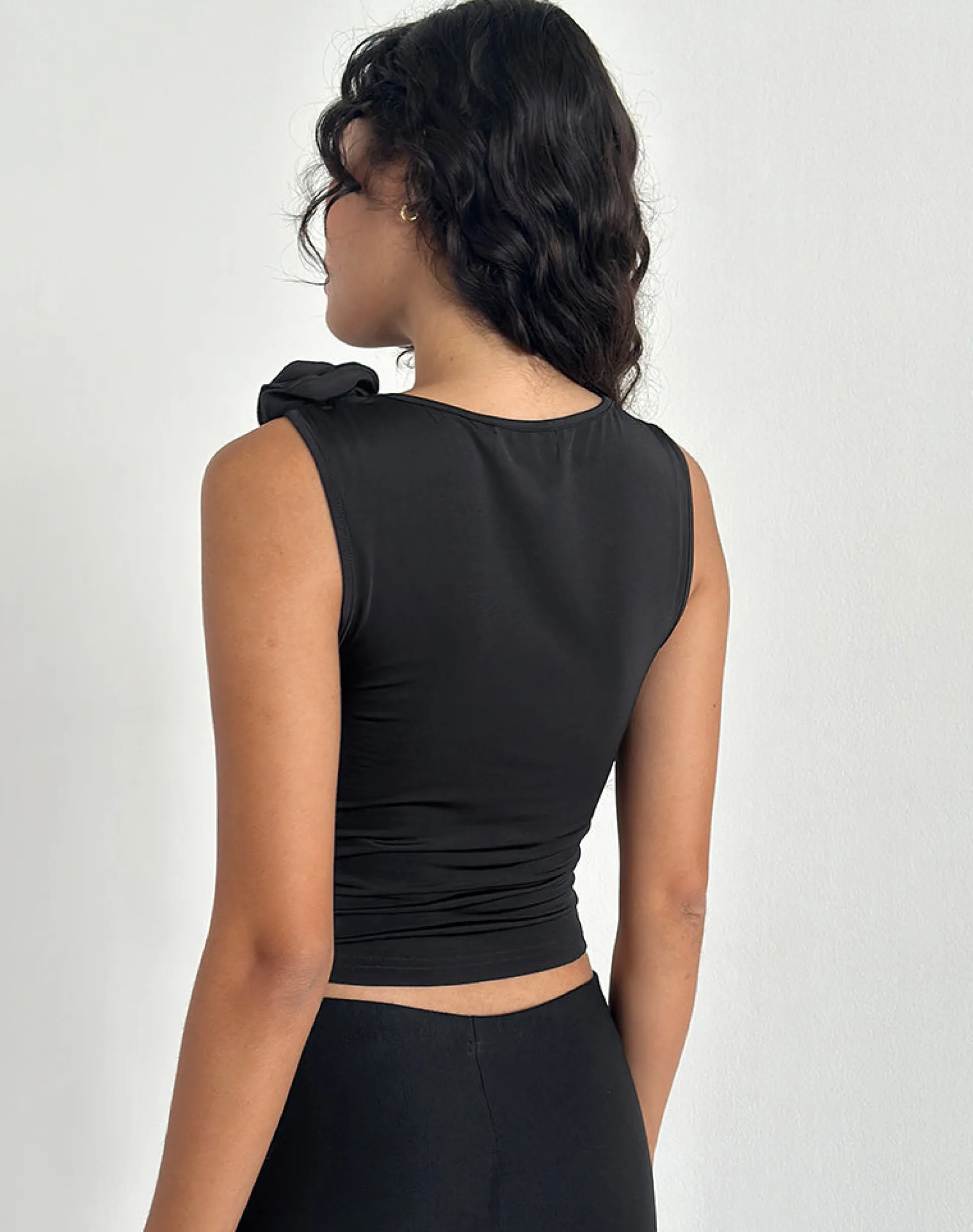 Motel Rocks Going Out Tops-Morena Rosette Top in Black