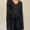 Motel Rocks Cardigans | Long Sleeve Tops-Morgana Flute Knit Cardigan in Black
