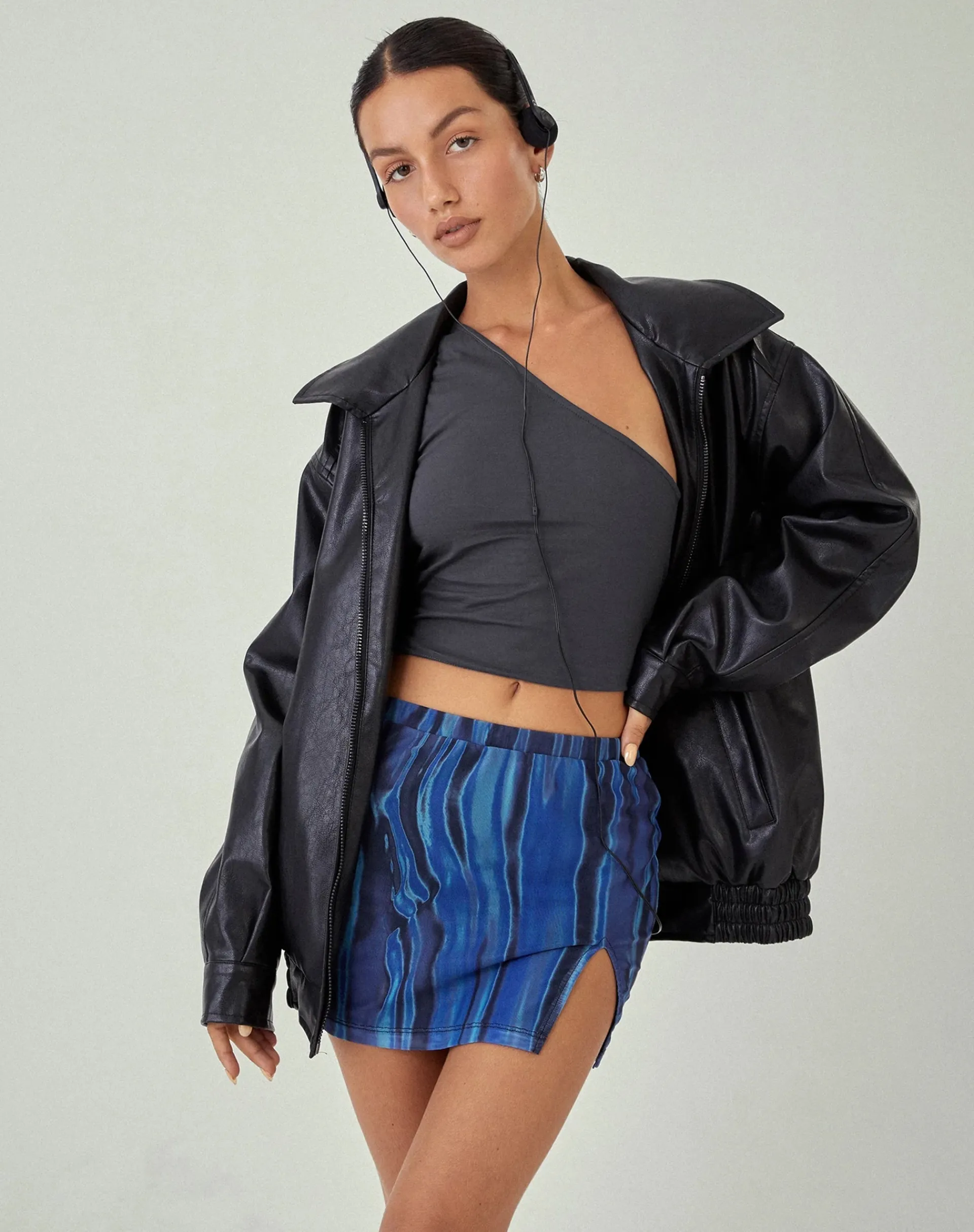 Motel Rocks Basics | Basic Tops-MOTEL X JACQUIE Bay One Shoulder Top in Ocean Storm OceanStorm