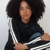 Motel Rocks Pu Jackets-MOTEL X JACQUIE Jacquie Zip Up Biker Jacket in PU Black with White Stripe PUBlack