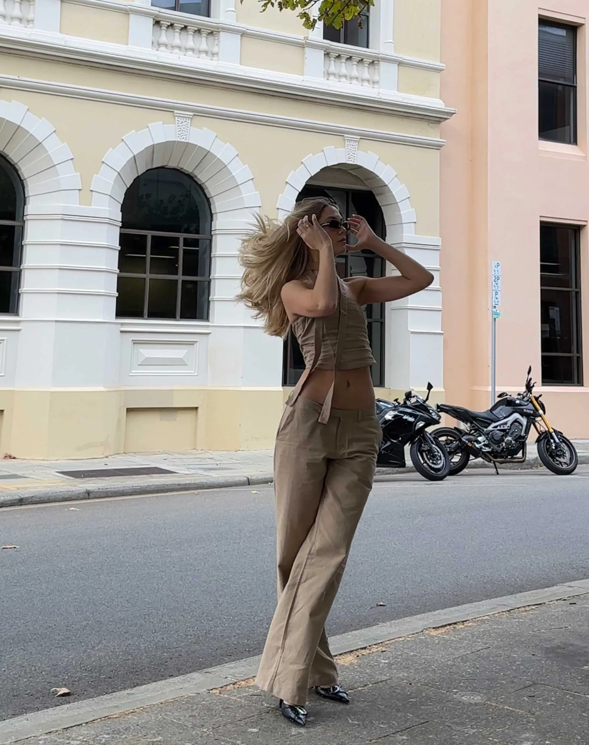 Motel Rocks Bandeau Tops-MOTEL X JACQUIE Shaloe Bandeau Top and Scarf Set in Light Taupe lighttaupe