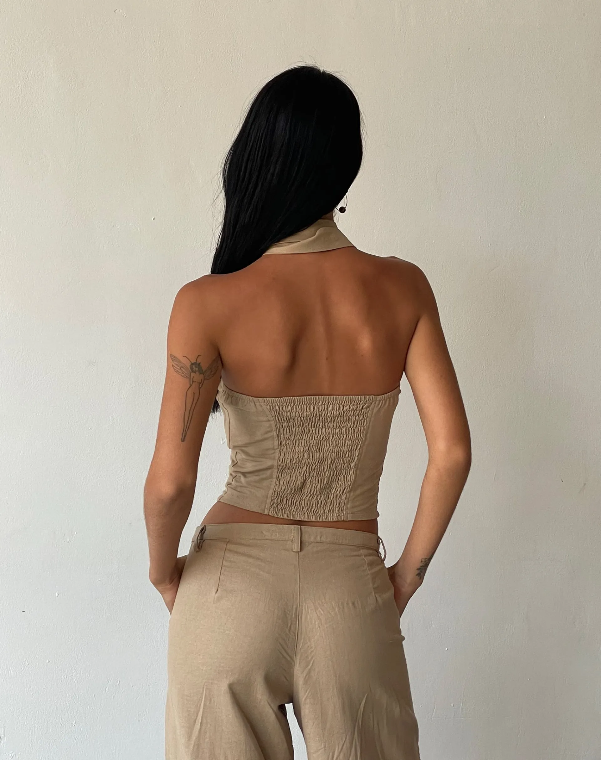 Motel Rocks Bandeau Tops-MOTEL X JACQUIE Shaloe Bandeau Top and Scarf Set in Light Taupe lighttaupe