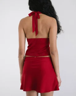 Motel Rocks Co-Ords | Halterneck Tops-Mutsuki Top in Dark Red darkred