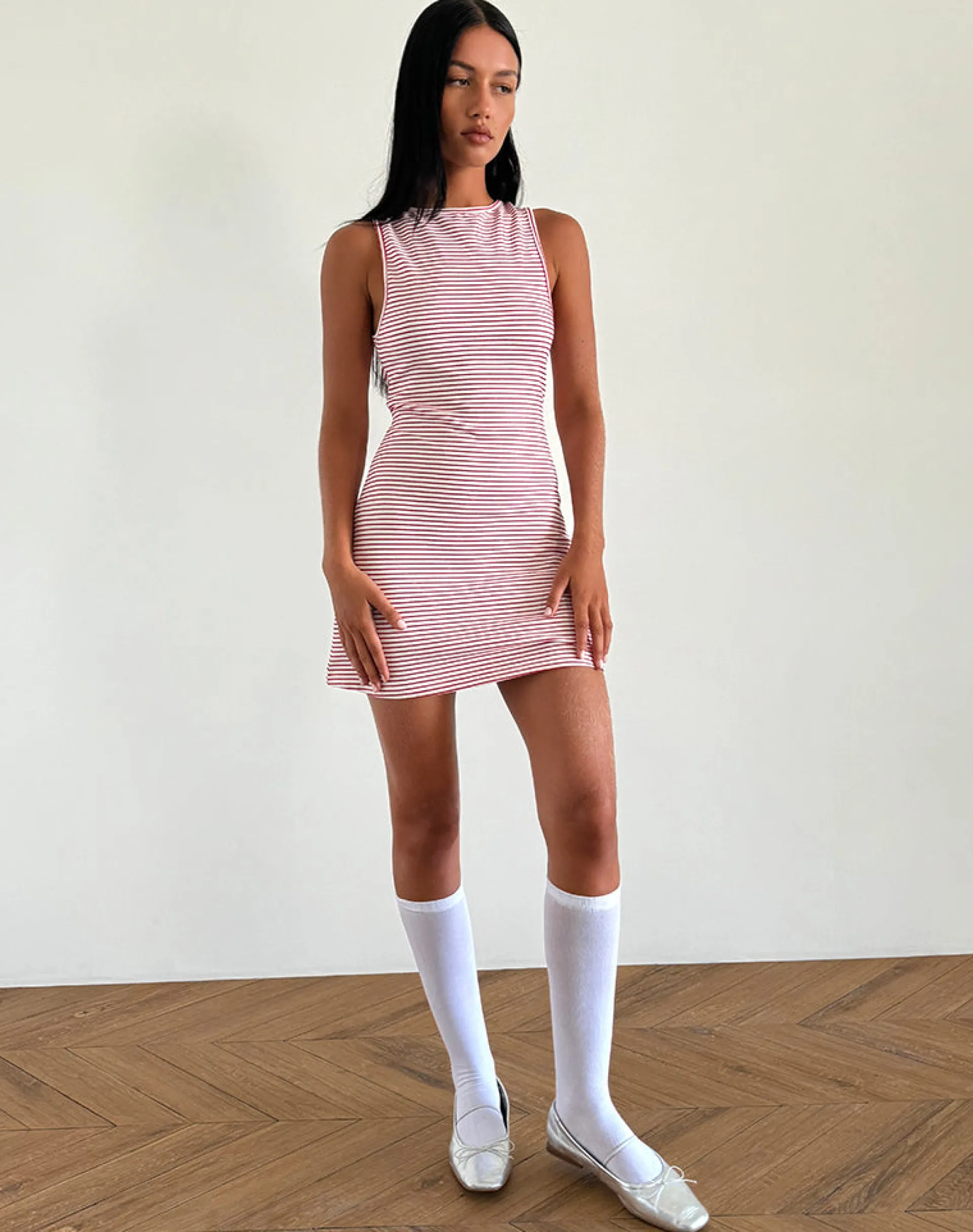 Motel Rocks Printed Dresses | Bodycon Dresses-Muzuki Jersey Mini Dress in Red and White Stripe