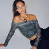 Motel Rocks Printed Tops | Long Sleeve Tops-Nagini Long Sleeve Bardot Top in Tonal Blue Paisley TonalBluePaisley