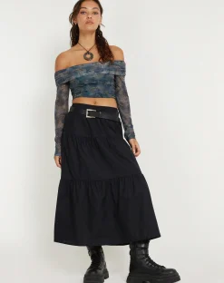 Motel Rocks Printed Tops | Long Sleeve Tops-Nagini Long Sleeve Bardot Top in Tonal Blue Paisley TonalBluePaisley
