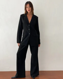Motel Rocks Wide Leg Pants | Low Rise Pants-Nailaka Low Rise Wide Leg Tailored Trouser in Black