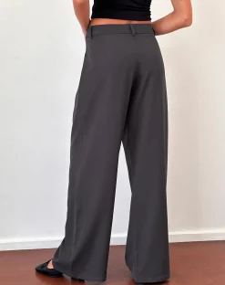 Motel Rocks Wide Leg Pants-Nailaka Low Rise Wide Leg Tailored Trouser in Dark Charcoal DarkCharcoal