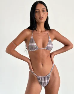Motel Rocks Swimwear-Nakeela Bikini Bottom in Purple Tartan PurpleTartan