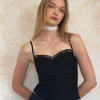 Motel Rocks Basic Tops | Strappy Tops-Nalanie Chiffon Frill Cami Top in Black