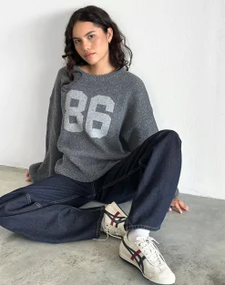 Motel Rocks Jumpers-Namari Jumper in Grey Knit with 86 Motif GreyKnitwith86Motif