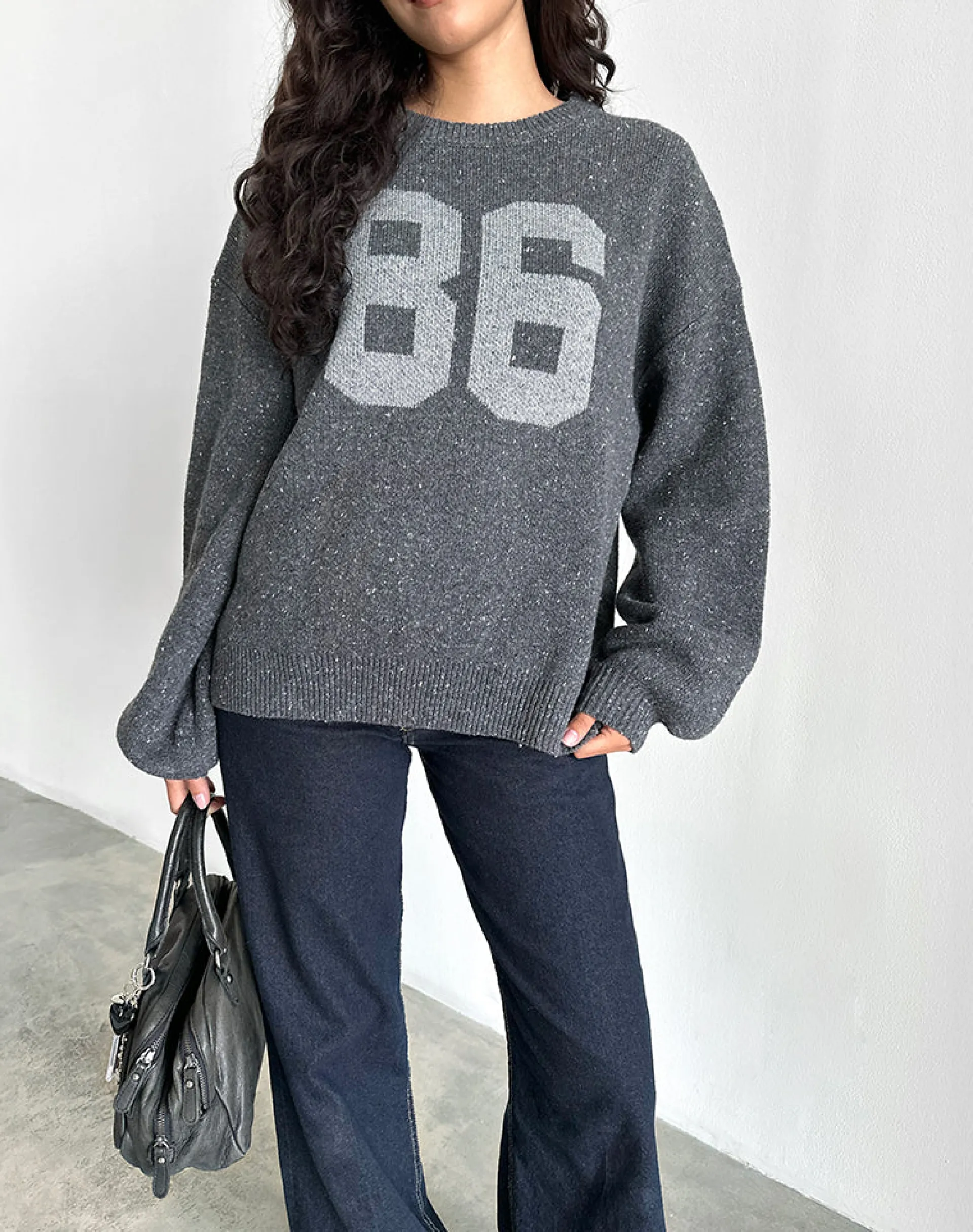 Motel Rocks Jumpers-Namari Jumper in Grey Knit with 86 Motif GreyKnitwith86Motif