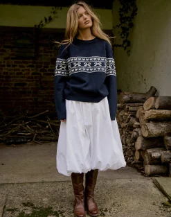 Motel Rocks Jumpers-Namirta Knitted Jumper in Peacoat with Fairisle Bow