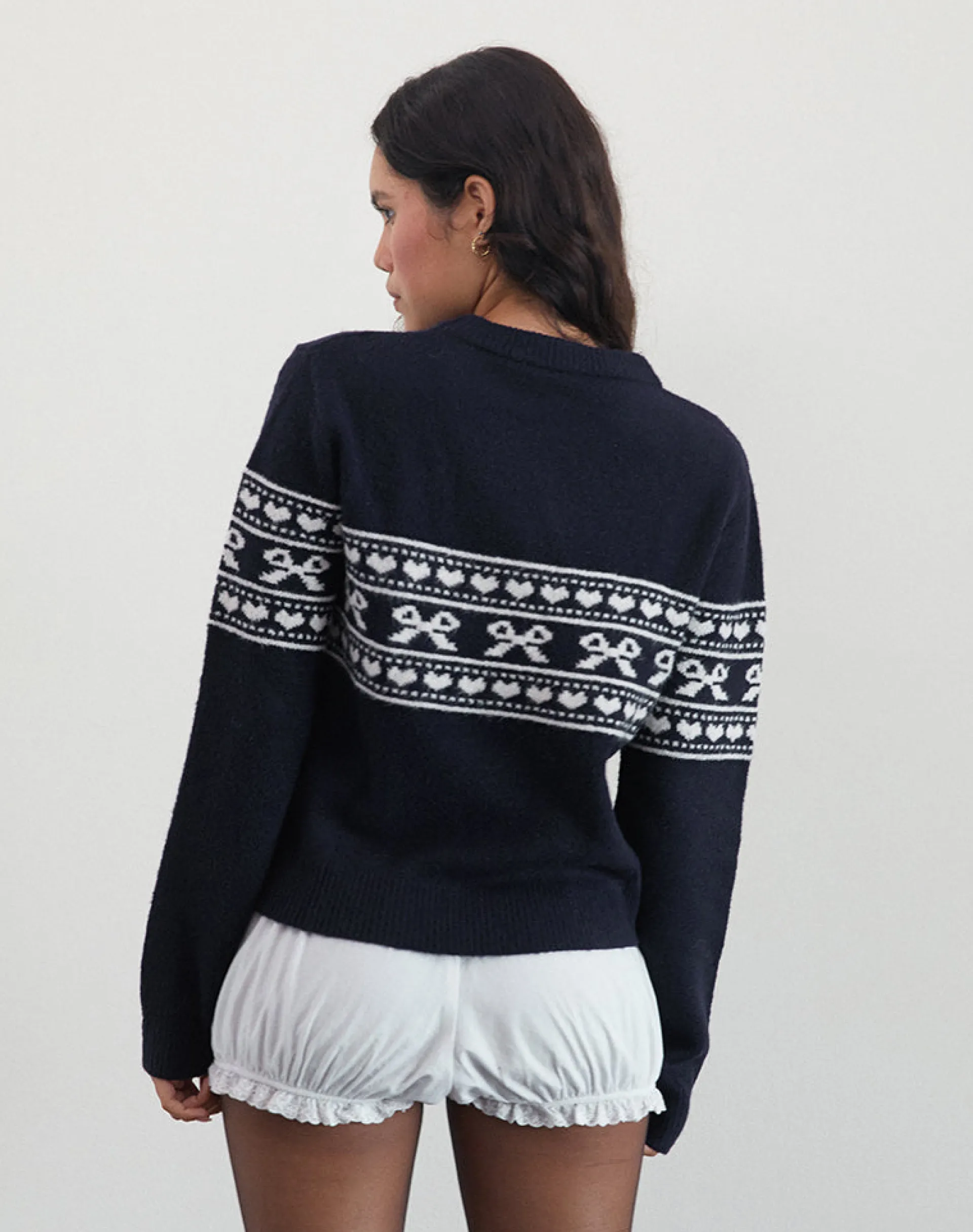 Motel Rocks Jumpers-Namirta Knitted Jumper in Peacoat with Fairisle Bow